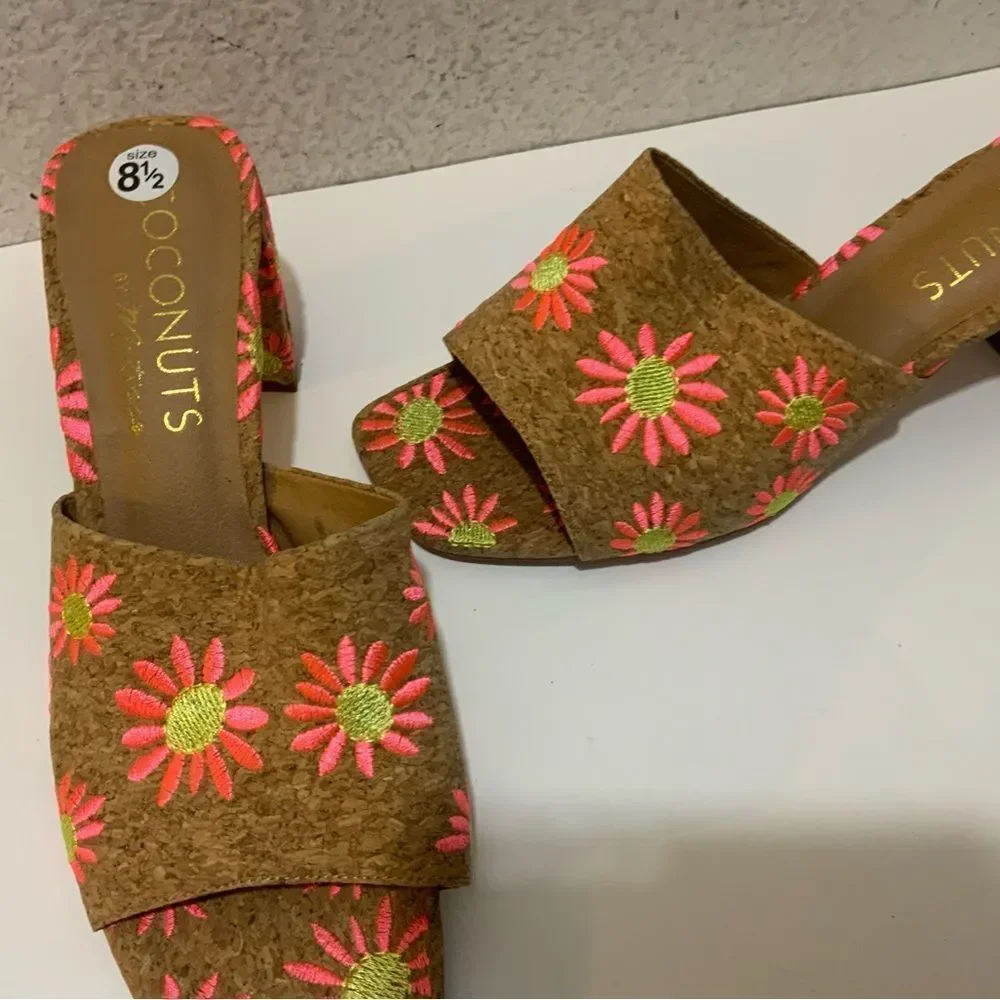 Coconuts By Matisse Sandals Kristin Women's 9M Beige Pink Daisy Faux Cork